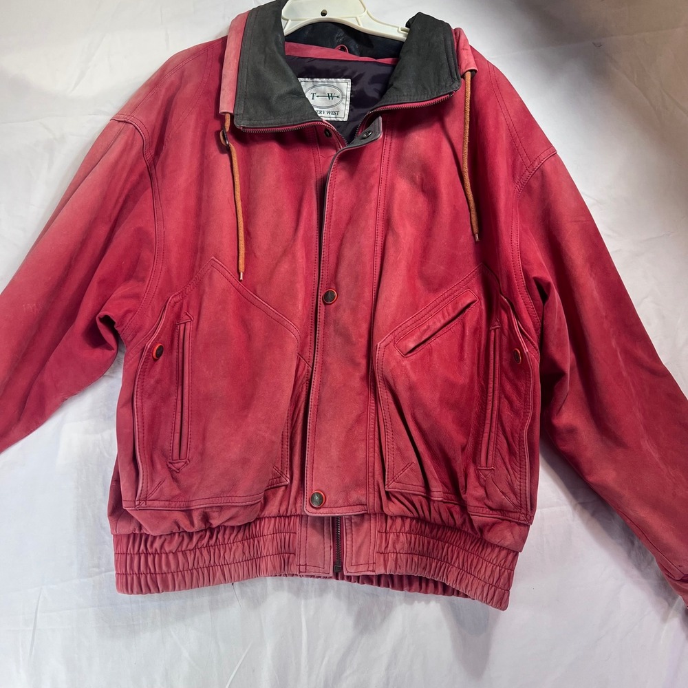 Tannery West Vintage Red Leather Bomber Jacket Mens Medium Soft Zip Up Coat